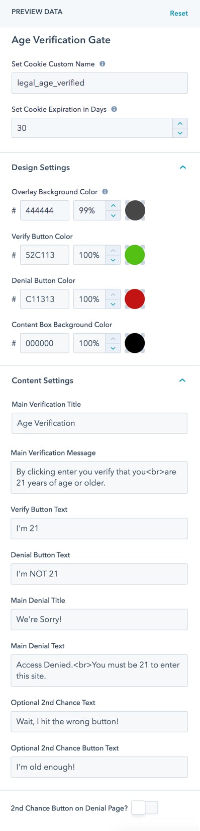 Age Verification Module Group Feature Options
